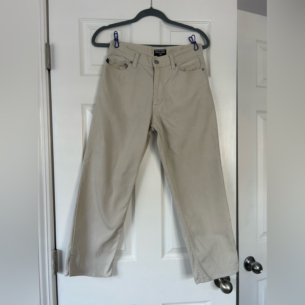 Polo By Ralph Lauren Cropped High Waisted Straight-Leg Jeans In Light Khaki